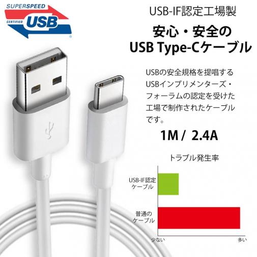 USB Type-Cケーブル 1m 2.4A 【USB-IF認定済み】