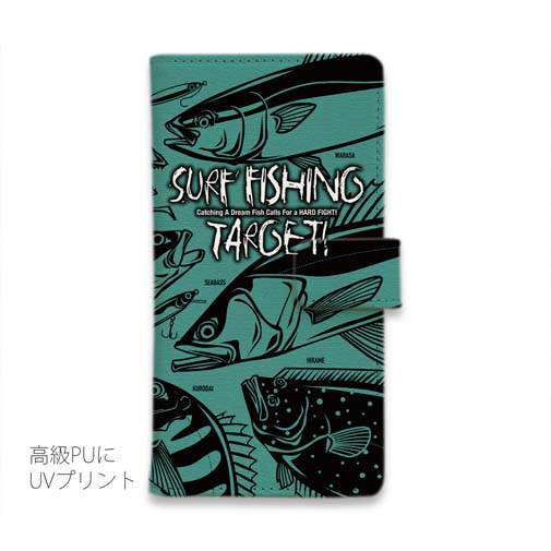 【手帳型】【FISH MAN】SURF FISHING TARGET!　グリーン