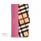【Genuine】【手帳型】チェック柄　ベージュ＆ピンク