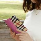 【Genuine】【手帳型】チェック柄　ベージュ＆ピンク