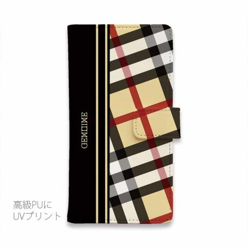 【Genuine】【手帳型】チェック柄　ベージュ＆ブラック