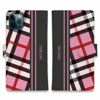 【Genuine】【手帳型】チェック柄　ピンク＆グレー