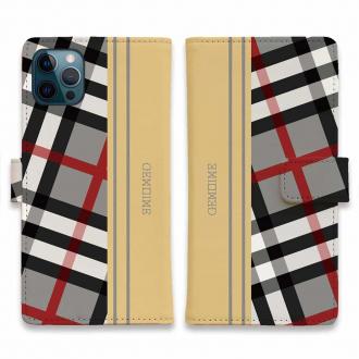 【Genuine】【手帳型】チェック柄　グレー＆クリーム