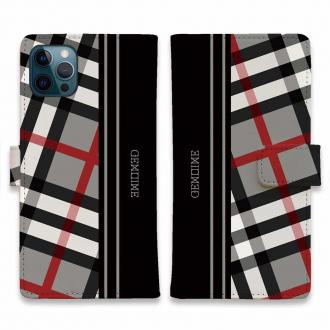 【Genuine】【手帳型】チェック柄　グレー＆ブラック