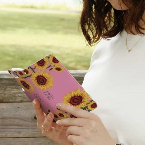 【ROMI HIME】【手帳型】ひまわり　ピンク