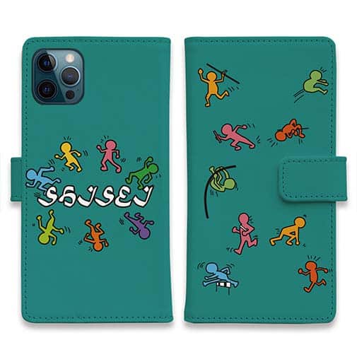 【手帳型】思斉中陸上部 ロゴ入りスマホケース グリーン