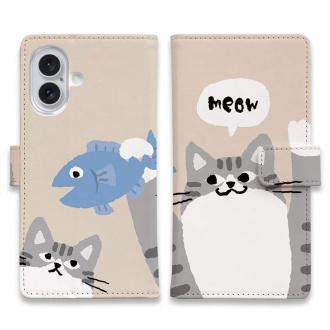 【手帳型】サカナもってワーイなネコ_サバ白猫(wakat)