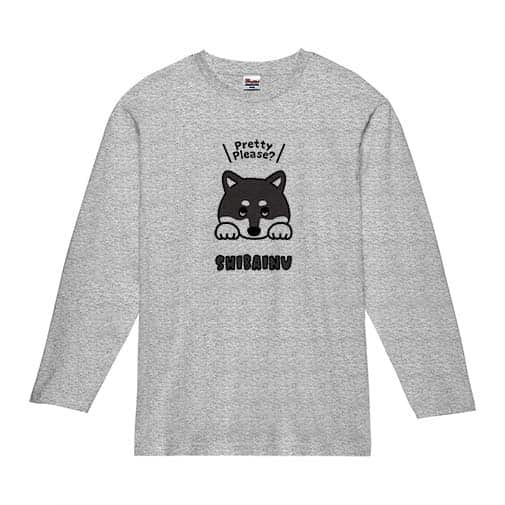 【長袖Tシャツ】柴犬のおねだり顔_黒柴(wakat) 5.6oz Cotton:100%