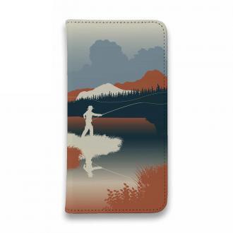 【手帳型ベルトなし】【Stick Case】川岸のフライフィッシャー　チャコール