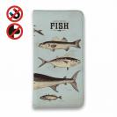 【手帳型ベルトなし】【Stick Case】ビンテージな魚図鑑　ブルー