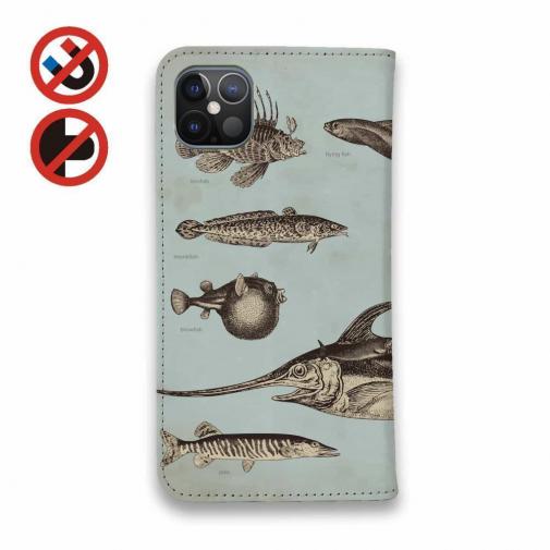 【手帳型ベルトなし】【Stick Case】ビンテージな魚図鑑　ブルー