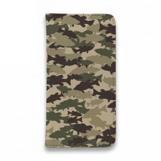 【手帳型ベルトなし】【Stick Case】ブラックバス　迷彩大柄　ブラウンカラー