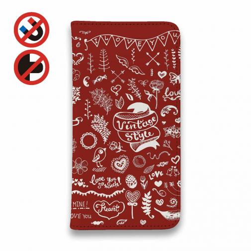 【手帳型ベルトなし】【Stick Case】ビンテージなイラスト　レッド