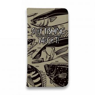 【手帳型ベルトなし】【Stick Case】【FISH MAN】SURF FISHING TARGET!　ブラウン