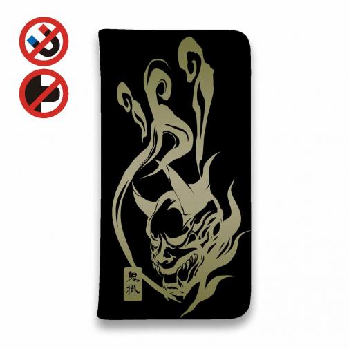 【手帳型ベルトなし】【Stick Case】鬼掛　鬼火般若バージョン・ブラック＆ゴールド