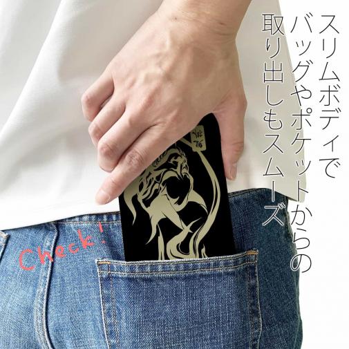 【手帳型ベルトなし】【Stick Case】鬼掛　鬼火般若バージョン・ブラック＆ゴールド