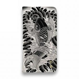 【彫姫】【手帳型ベルトなし】【Stick Case】昇り鯉　和彫りデザイン