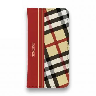 【Genuine】【手帳型ベルトなし】【Stick Case】チェック柄　ベージュ＆レッド