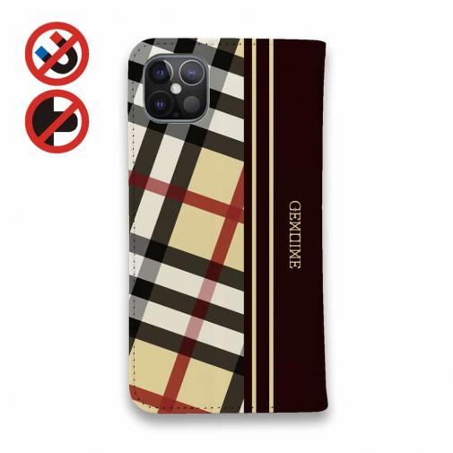 【Genuine】【手帳型ベルトなし】【Stick Case】チェック柄　ベージュ＆ブラウン