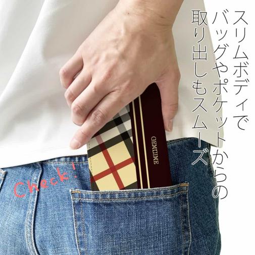 【Genuine】【手帳型ベルトなし】【Stick Case】チェック柄　ベージュ＆ブラウン