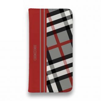 【Genuine】【手帳型ベルトなし】【Stick Case】チェック柄　グレー＆レッド