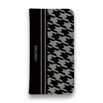 【Genuine】【手帳型ベルトなし】【Stick Case】千鳥柄　ブラック＆グレー