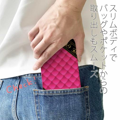 【Genuine】【手帳型ベルトなし】【Stick Case】マトラッセ柄　タ?イアコ?ナル　チェック　ピンク