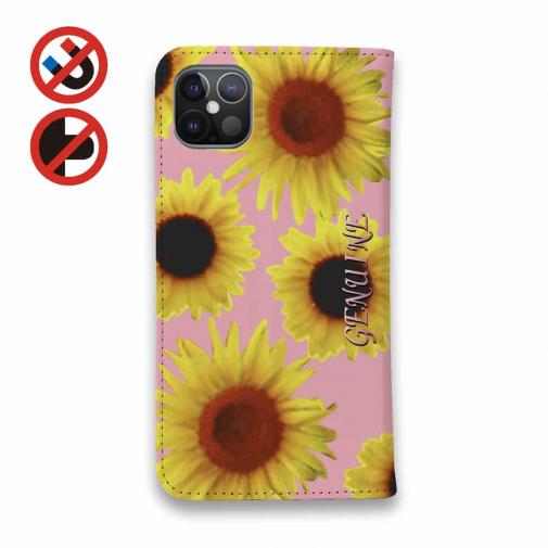 【Genuine】【手帳型ベルトなし】【Stick Case】ひまわり　桜ヒ?ンク