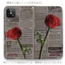 【Genuine】【手帳型ベルトなし】【Stick Case】薔薇 　英字　新聞