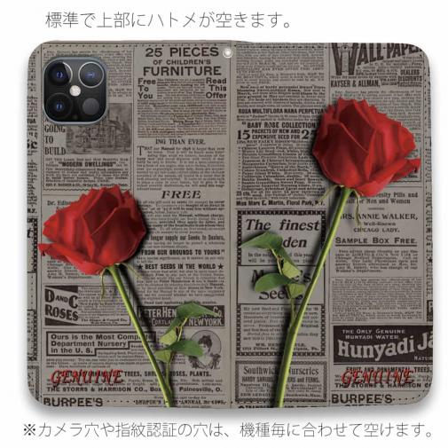 【Genuine】【手帳型ベルトなし】【Stick Case】薔薇 　英字　新聞