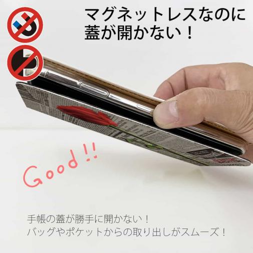 【Genuine】【手帳型ベルトなし】【Stick Case】薔薇 　英字　新聞