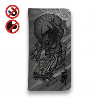 【彫姫】【手帳型ベルトなし】【Stick Case】風神雷神　和彫りデザイン