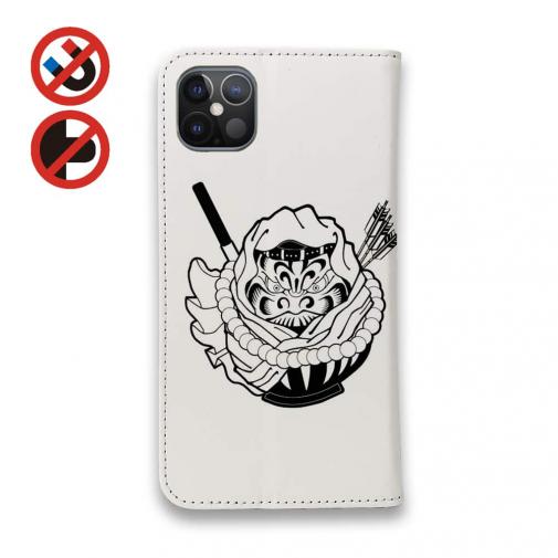 【彫姫】【手帳型ベルトなし】【Stick Case】弁慶達磨（ホワイト）