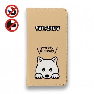 【手帳型ベルトなし】【Stick Case】柴犬のおねだり顔_白柴(wakat)