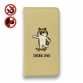 【手帳型ベルトなし】【Stick Case】【ワカボンド】WAKAMAKAシリーズ 柴犬スケボー_赤柴