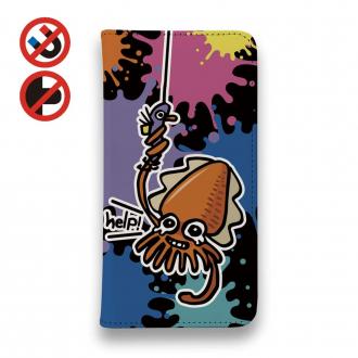 【手帳型ベルトなし】【Stick Case】【釣りざんまい】エギに釣られるアオリイカ_ビビッドカラー