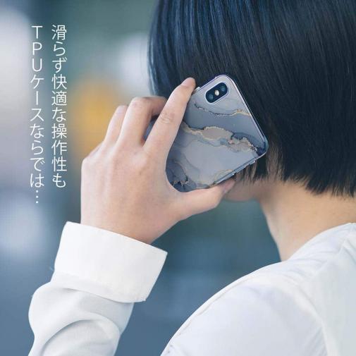【TPU】くすみカラーマーブル調 ブルー＆ゴールド