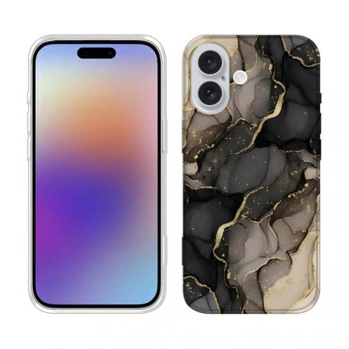 【TPU】くすみカラーマーブル調 ブラック＆ゴールド