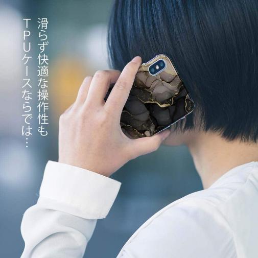 【TPU】くすみカラーマーブル調 ブラック＆ゴールド
