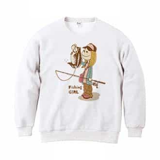 【トレーナー】釣りガール　イラスト　ブラックバス 8.4oz Cotton:100%