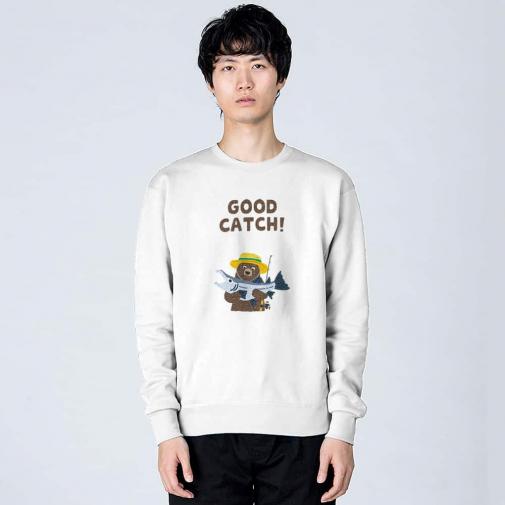 【トレーナー】【釣りざんまい】サケを釣るクマさん  8.4oz Cotton:100%