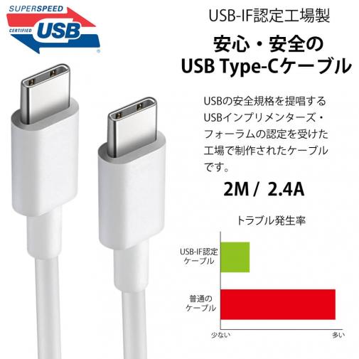 USB Type-C to Type-C ケーブル 18cm 2.4A 【USB-IF認定済み】