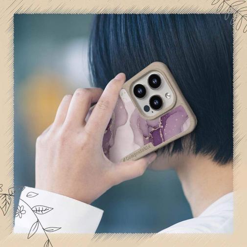 【Compos-Case】くすみカラーマーブル調 パープル＆ゴールド