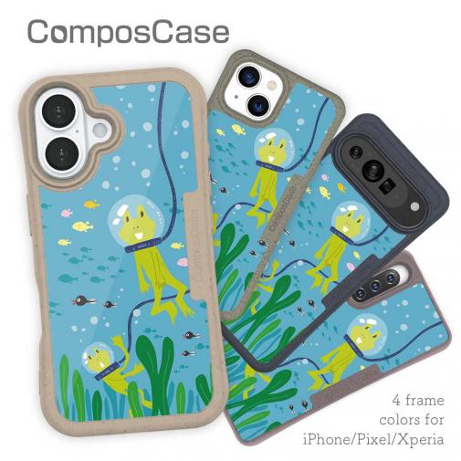 【Compos-Case】水中散歩するカエルくん_カラフル(wakat)