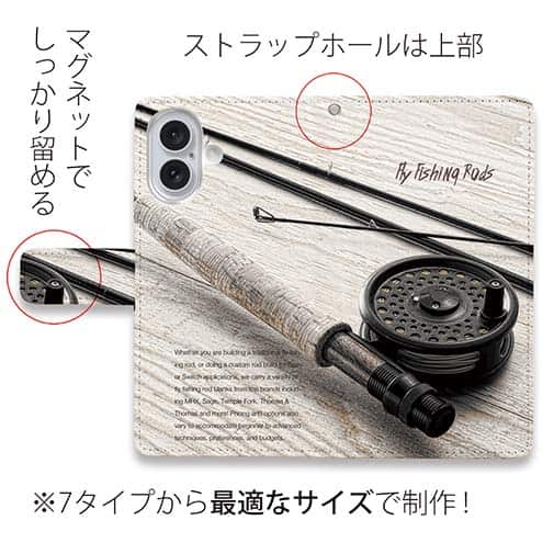 【手帳型】フライロッド　彩度を落としたディテール