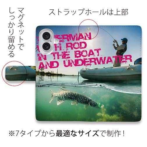 【手帳型】Fisherman with rod in the boat