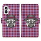 かわいいブルドッグ　チェック柄