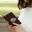 【手帳型】かわいいレトリバー　チェック柄
