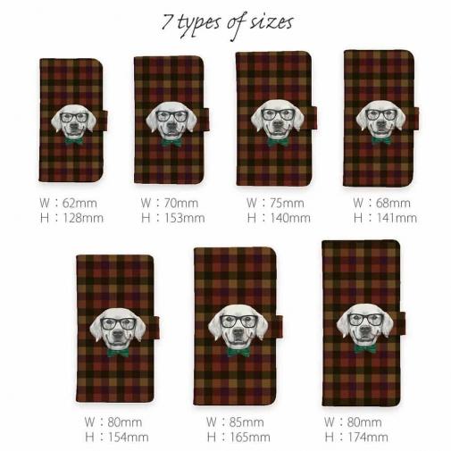 【手帳型】かわいいレトリバー　チェック柄