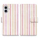 【手帳型】ストライプ　ピンク